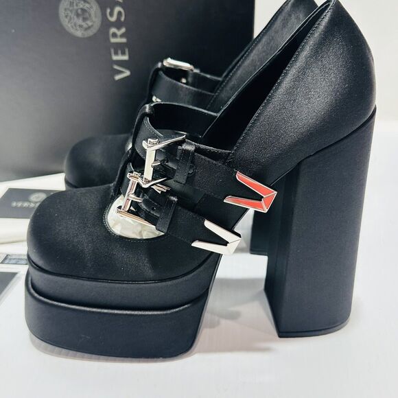 Versace Aevitas Satin Mary Jane Buckle Platform Black Pump Size 39/ 9 NWB $1,575 - Picture 7 of 14